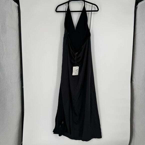 Free People dress large L black satin halter maxi formal dance party minimalist - Picture 9 of 11